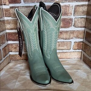 LIBERTY Black Sage Green Western Heeled Boots